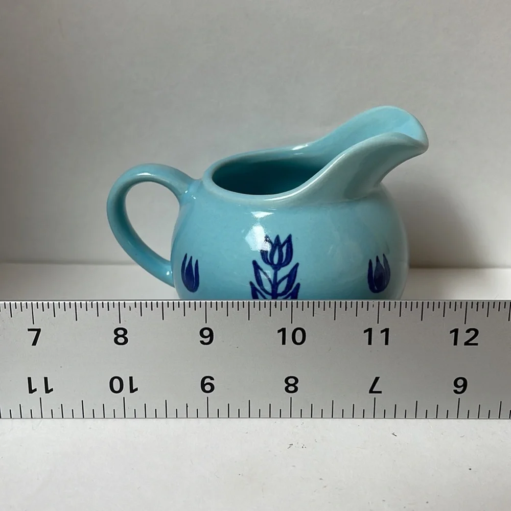 Vintage creamer Tiffany blue with cobalt blue floral design